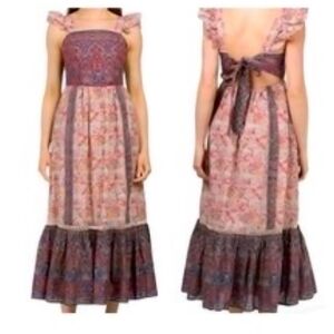 Haute Hippie Floral Paisley Flutter Sleeve Tiered Maxi Dress, Size 8
